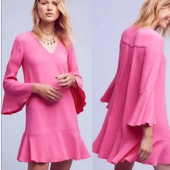 HD in Paris anthro pink bell sleeve dress - Picture 1 of 6